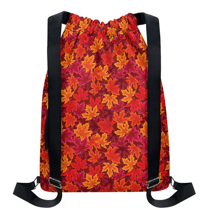 Autumn Maple Leaves Pattern Print Drawstring Backpack