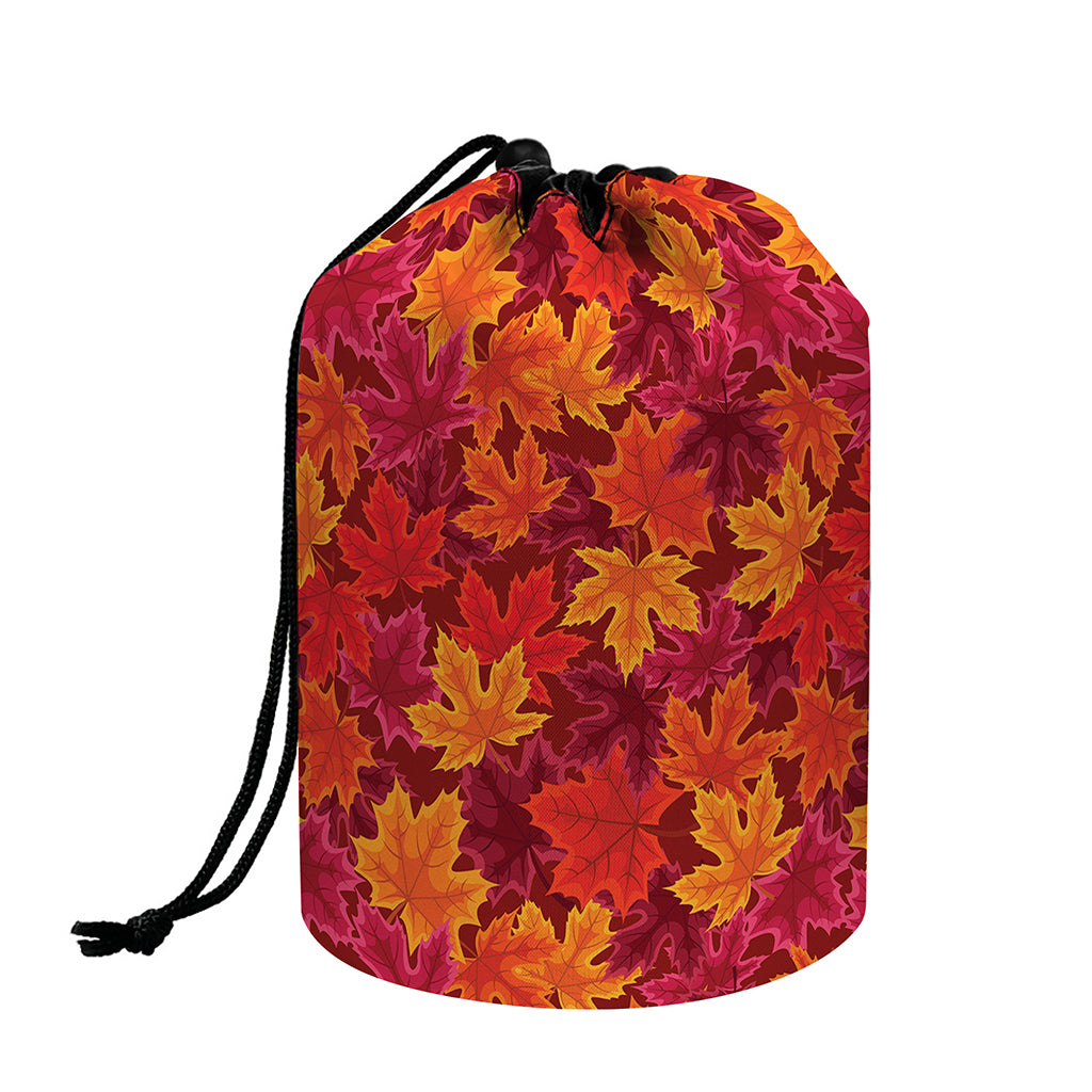 Autumn Maple Leaves Pattern Print Drawstring Makeup Bag