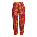 Autumn Maple Leaves Pattern Print Fleece Lined Knit Pants