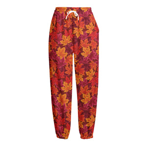 Autumn Maple Leaves Pattern Print Fleece Lined Knit Pants