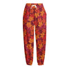 Autumn Maple Leaves Pattern Print Fleece Lined Knit Pants