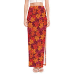 Autumn Maple Leaves Pattern Print High Slit Maxi Skirt