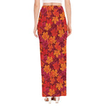 Autumn Maple Leaves Pattern Print High Slit Maxi Skirt