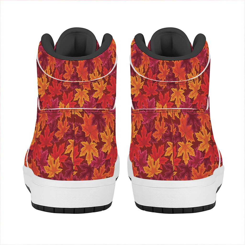 Autumn Maple Leaves Pattern Print High Top Leather Sneakers