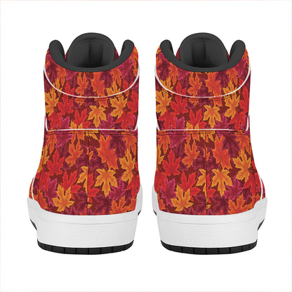 Autumn Maple Leaves Pattern Print High Top Leather Sneakers