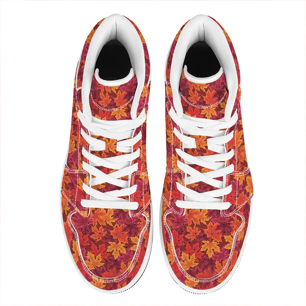 Autumn Maple Leaves Pattern Print High Top Leather Sneakers