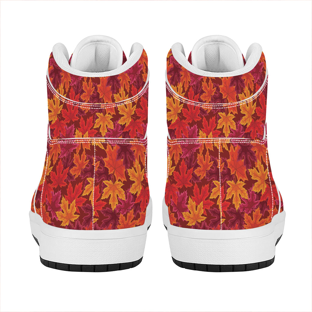 Autumn Maple Leaves Pattern Print High Top Leather Sneakers