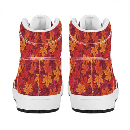 Autumn Maple Leaves Pattern Print High Top Leather Sneakers