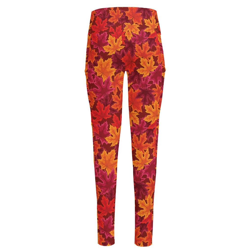 Autumn Maple Leaves Pattern Print High-Waisted Pocket Leggings