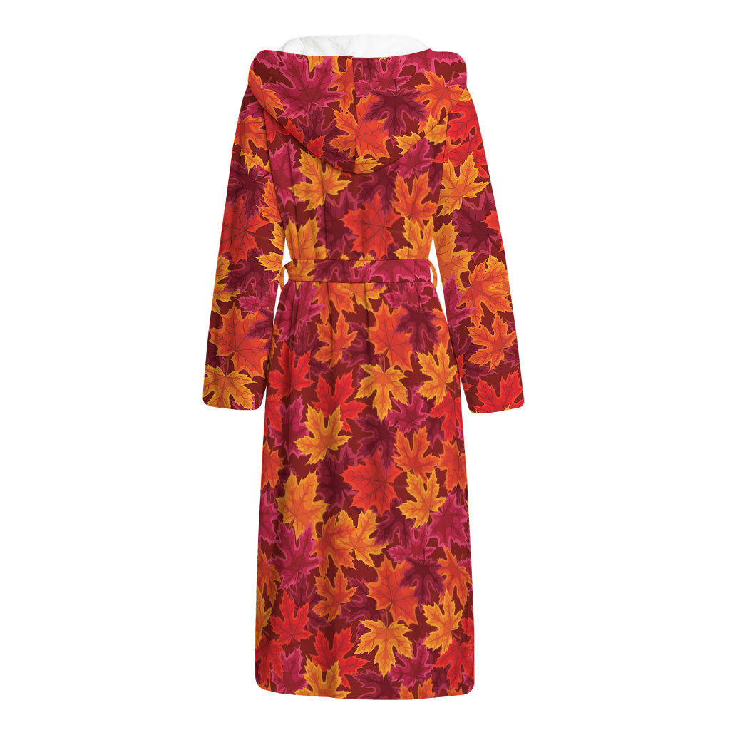 Autumn Maple Leaves Pattern Print Hooded Bathrobe