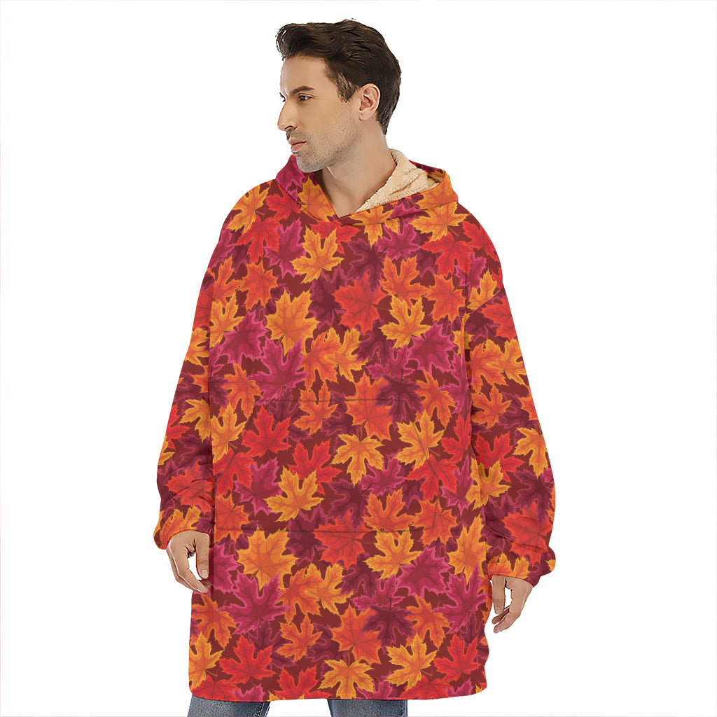 Autumn Maple Leaves Pattern Print Hoodie Blanket