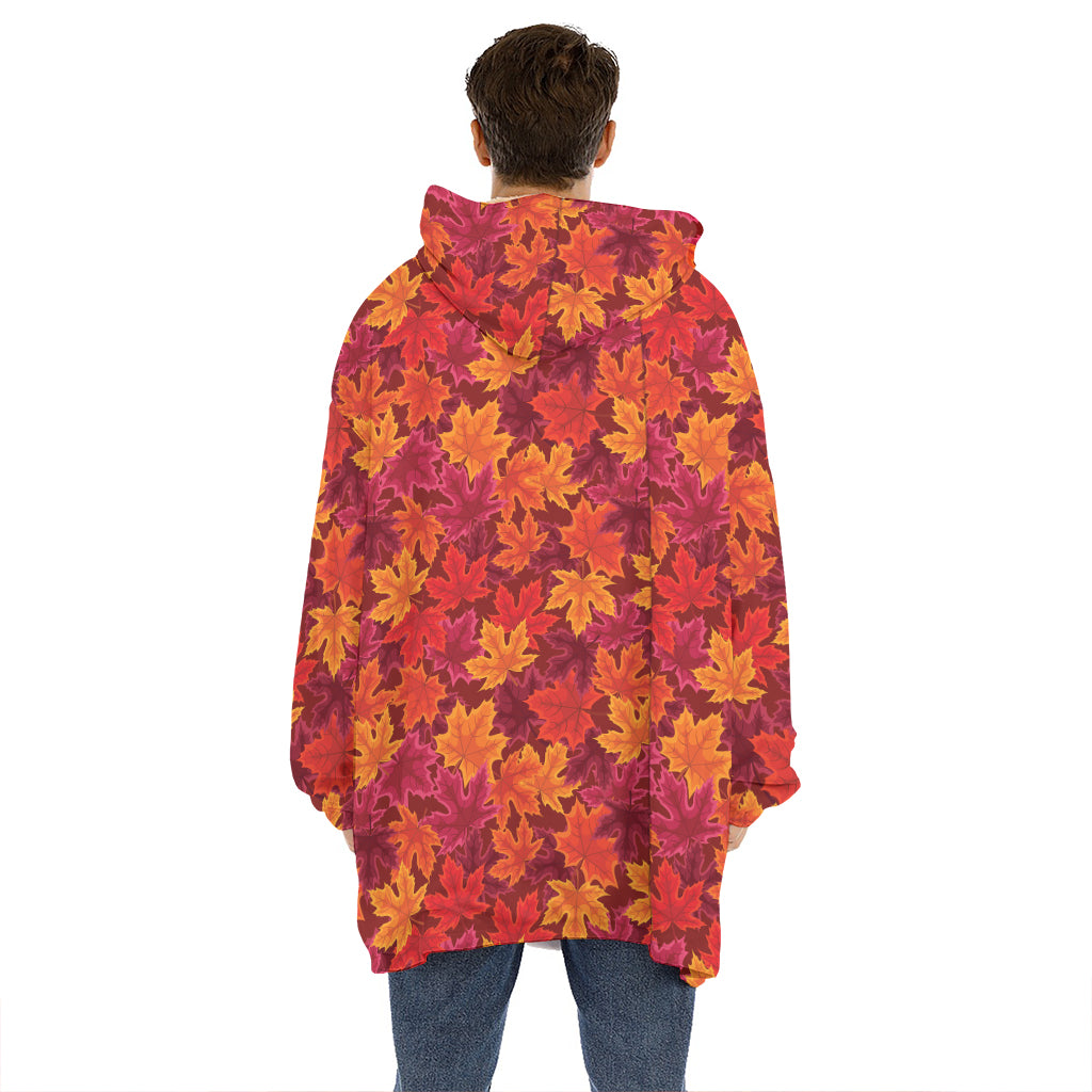 Autumn Maple Leaves Pattern Print Hoodie Blanket