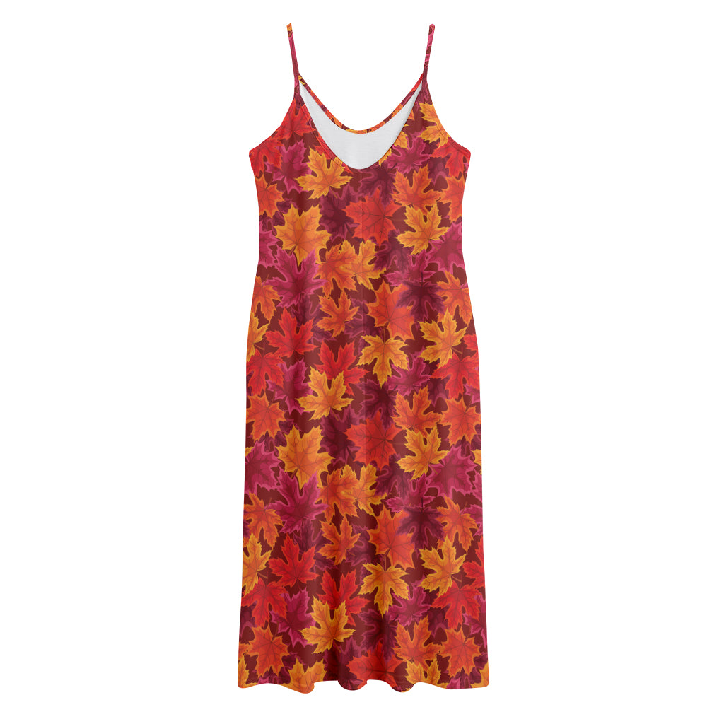 Autumn Maple Leaves Pattern Print Jersey Midi Cami Dress