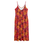 Autumn Maple Leaves Pattern Print Jersey Midi Cami Dress