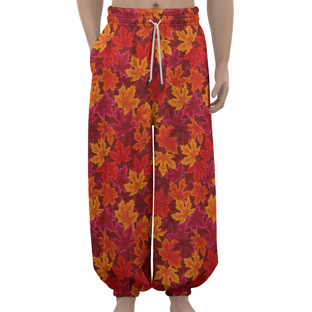 Autumn Maple Leaves Pattern Print Lantern Pants