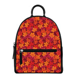 Autumn Maple Leaves Pattern Print Leather Backpack