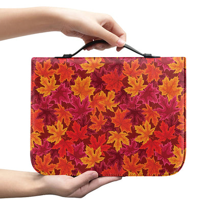 Autumn Maple Leaves Pattern Print Leather Bible Cover