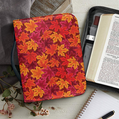 Autumn Maple Leaves Pattern Print Leather Bible Cover