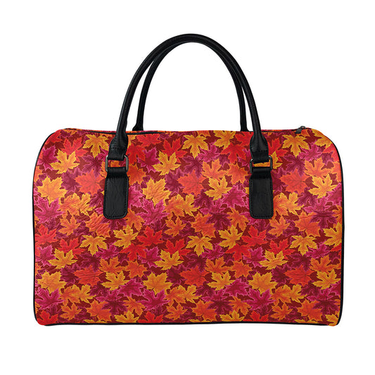 Autumn Maple Leaves Pattern Print Leather Duffle Bag