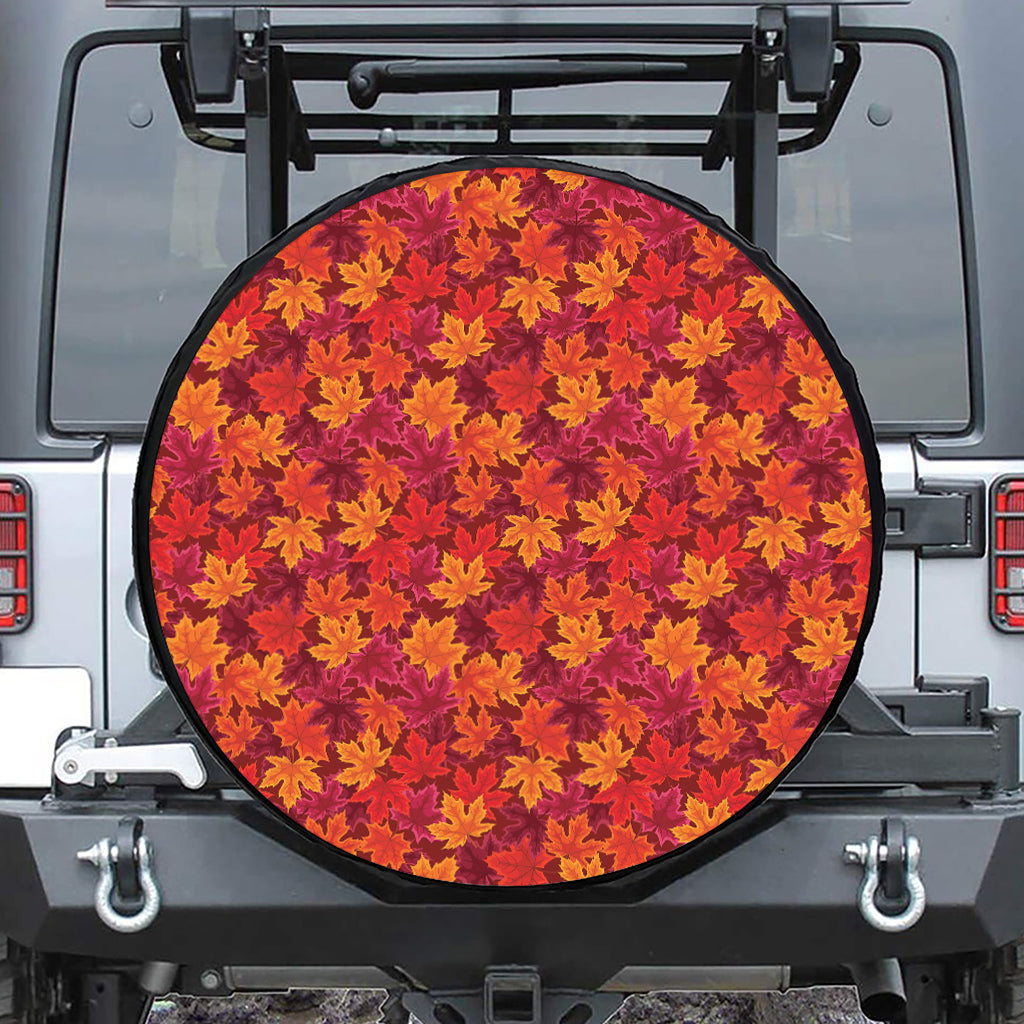 Autumn Maple Leaves Pattern Print Leather Spare Tire Cover
