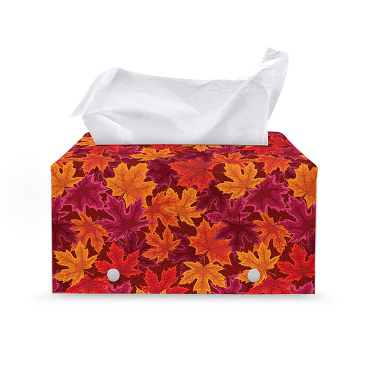Autumn Maple Leaves Pattern Print Leather Tissue Box Cover