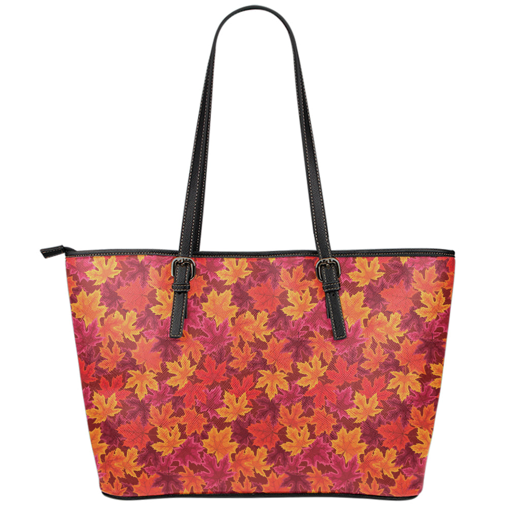 Autumn Maple Leaves Pattern Print Leather Tote Bag