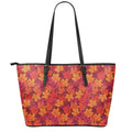 Autumn Maple Leaves Pattern Print Leather Tote Bag With Zipper