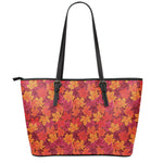 Autumn Maple Leaves Pattern Print Leather Tote Bag