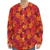 Autumn Maple Leaves Pattern Print Long Sleeve Baseball Jersey