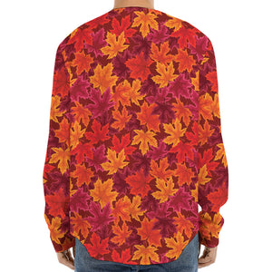 Autumn Maple Leaves Pattern Print Long Sleeve Baseball Jersey