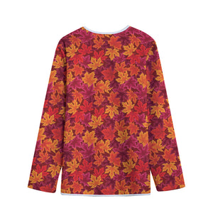 Autumn Maple Leaves Pattern Print Long Sleeve Short Coat