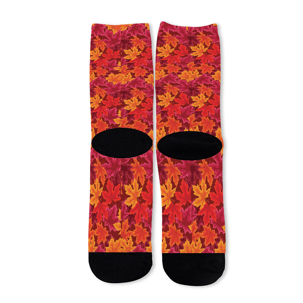 Autumn Maple Leaves Pattern Print Long Socks