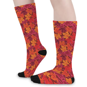 Autumn Maple Leaves Pattern Print Long Socks