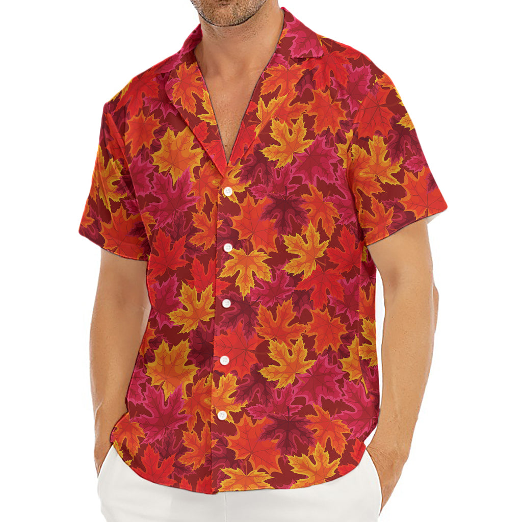 Autumn Maple Leaves Pattern Print Men's Deep V-Neck Shirt