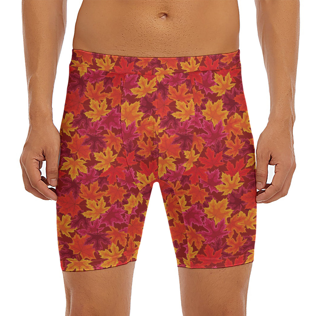 Autumn Maple Leaves Pattern Print Men's Long Boxer Briefs