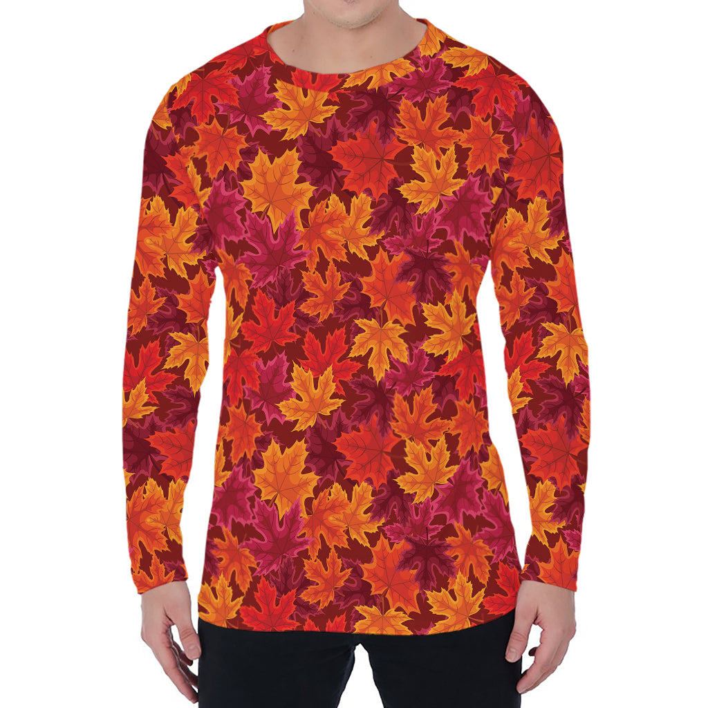 Autumn Maple Leaves Pattern Print Men's Long Sleeve T-Shirt