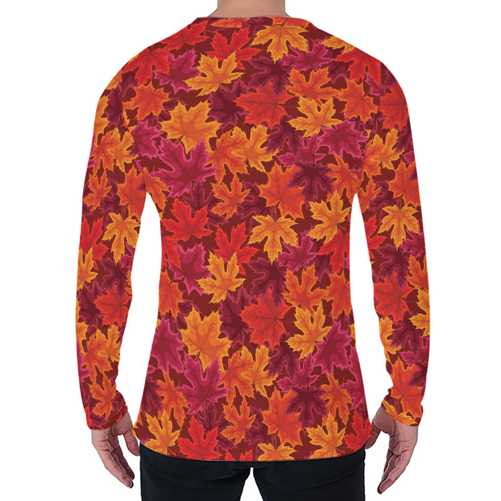 Autumn Maple Leaves Pattern Print Men's Long Sleeve T-Shirt