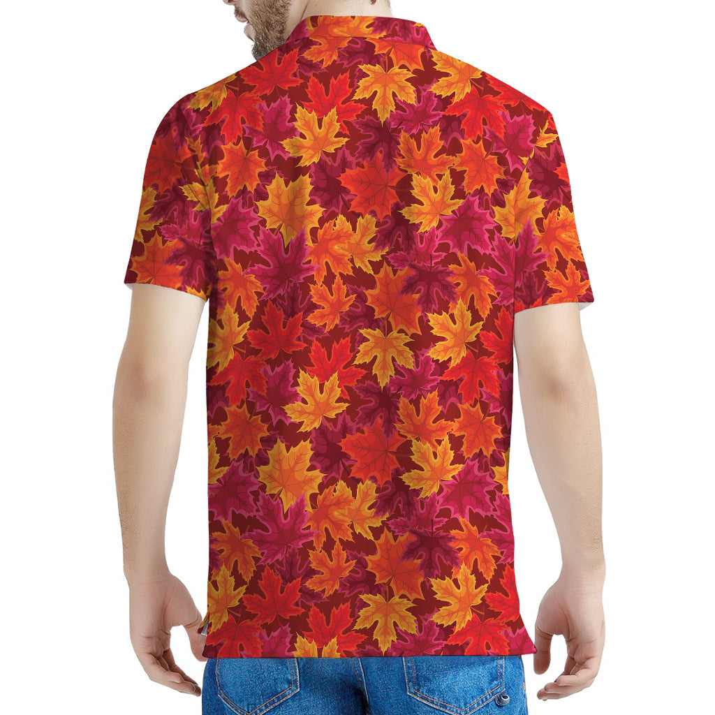 Autumn Maple Leaves Pattern Print Men's Polo Shirt