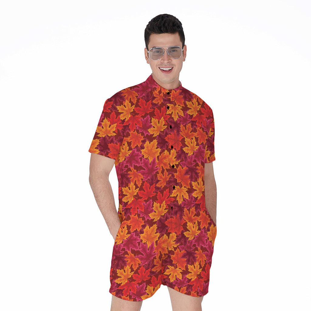 Autumn Maple Leaves Pattern Print Men's Rompers