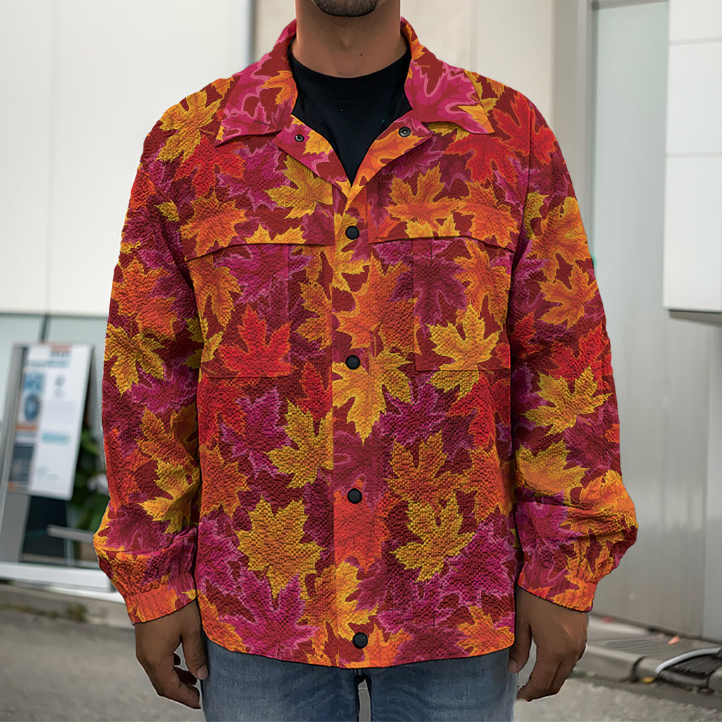 Autumn Maple Leaves Pattern Print Men's Shirt Jacket