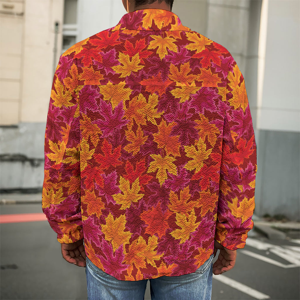 Autumn Maple Leaves Pattern Print Men's Shirt Jacket