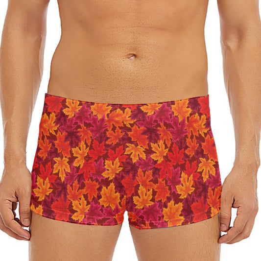 Autumn Maple Leaves Pattern Print Men's Short Boxer Briefs