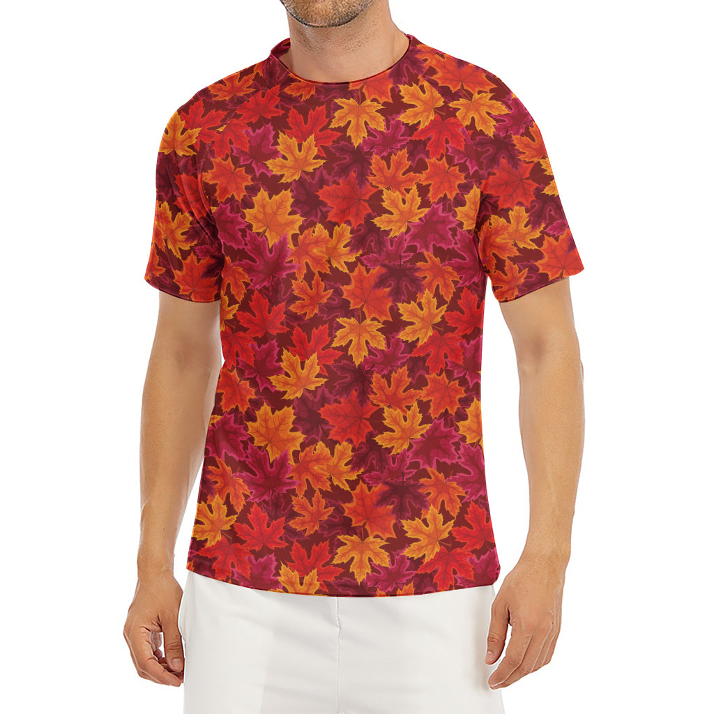 Autumn Maple Leaves Pattern Print Men's Short Sleeve Rash Guard