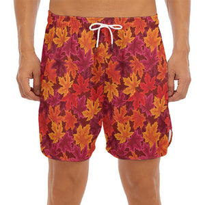 Autumn Maple Leaves Pattern Print Men's Split Running Shorts