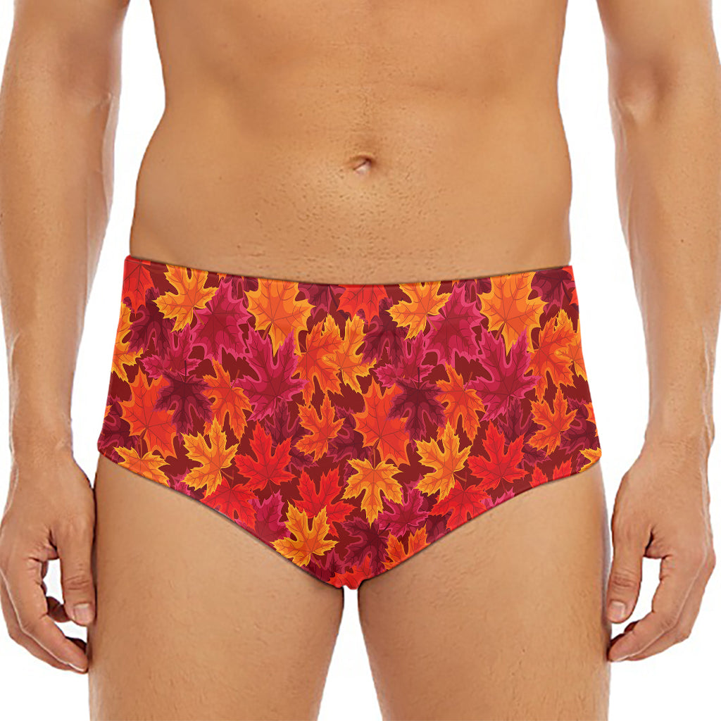 Autumn Maple Leaves Pattern Print Men's Triangle Swim Briefs