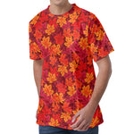 Autumn Maple Leaves Pattern Print Men's Velvet T-Shirt