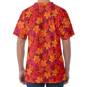 Autumn Maple Leaves Pattern Print Men's Velvet T-Shirt