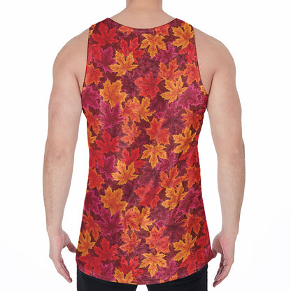 Autumn Maple Leaves Pattern Print Men's Velvet Tank Top