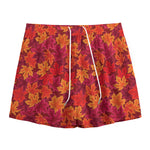 Autumn Maple Leaves Pattern Print Mesh Shorts
