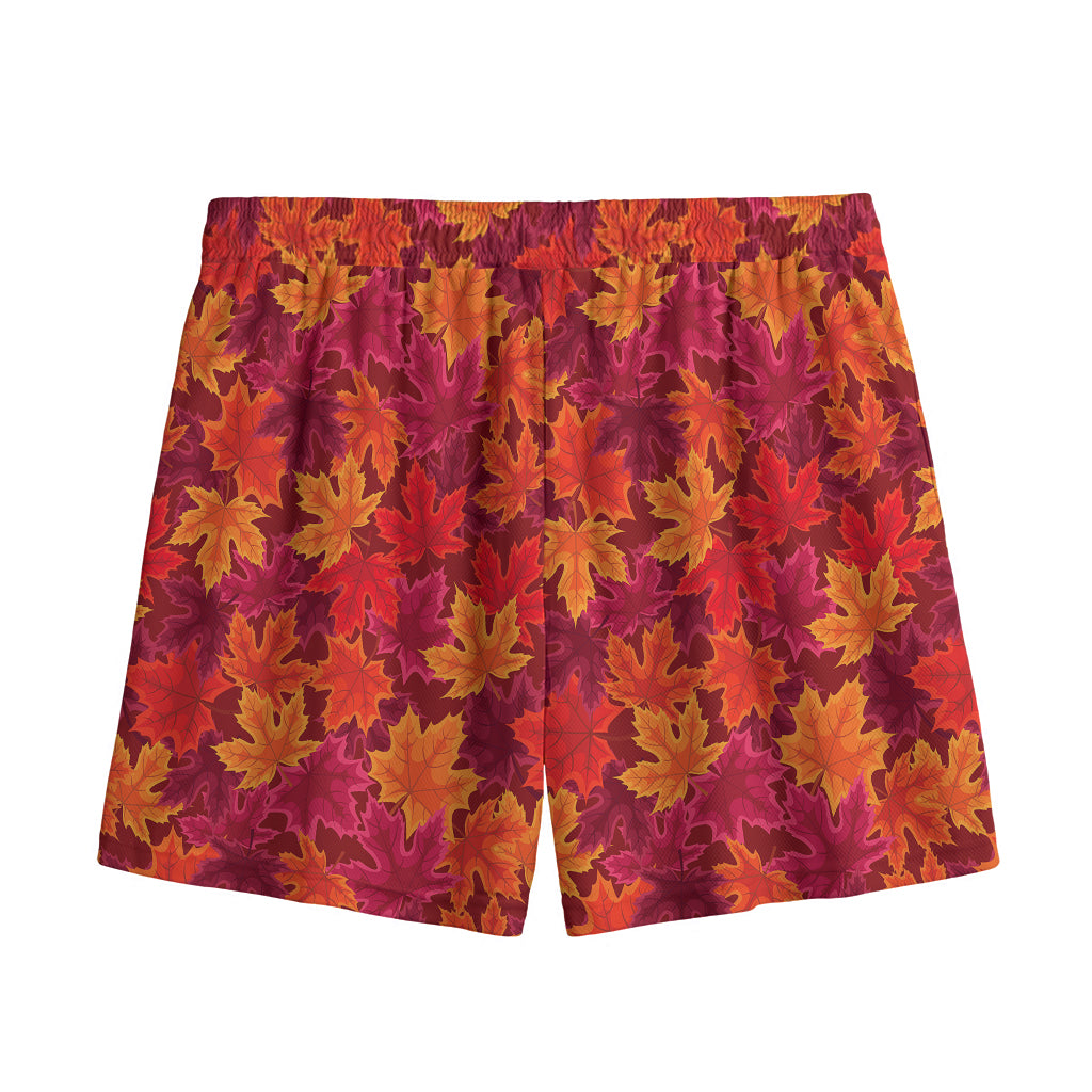 Autumn Maple Leaves Pattern Print Mesh Shorts